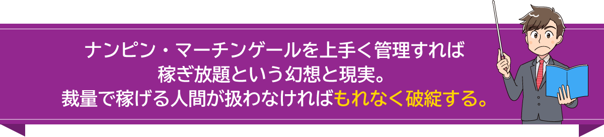 ナンピン・マーチンゲールを上手く管理すれば稼ぎ放題という幻想と現実。裁量で稼げる人間が扱わなければもれなく破綻する。